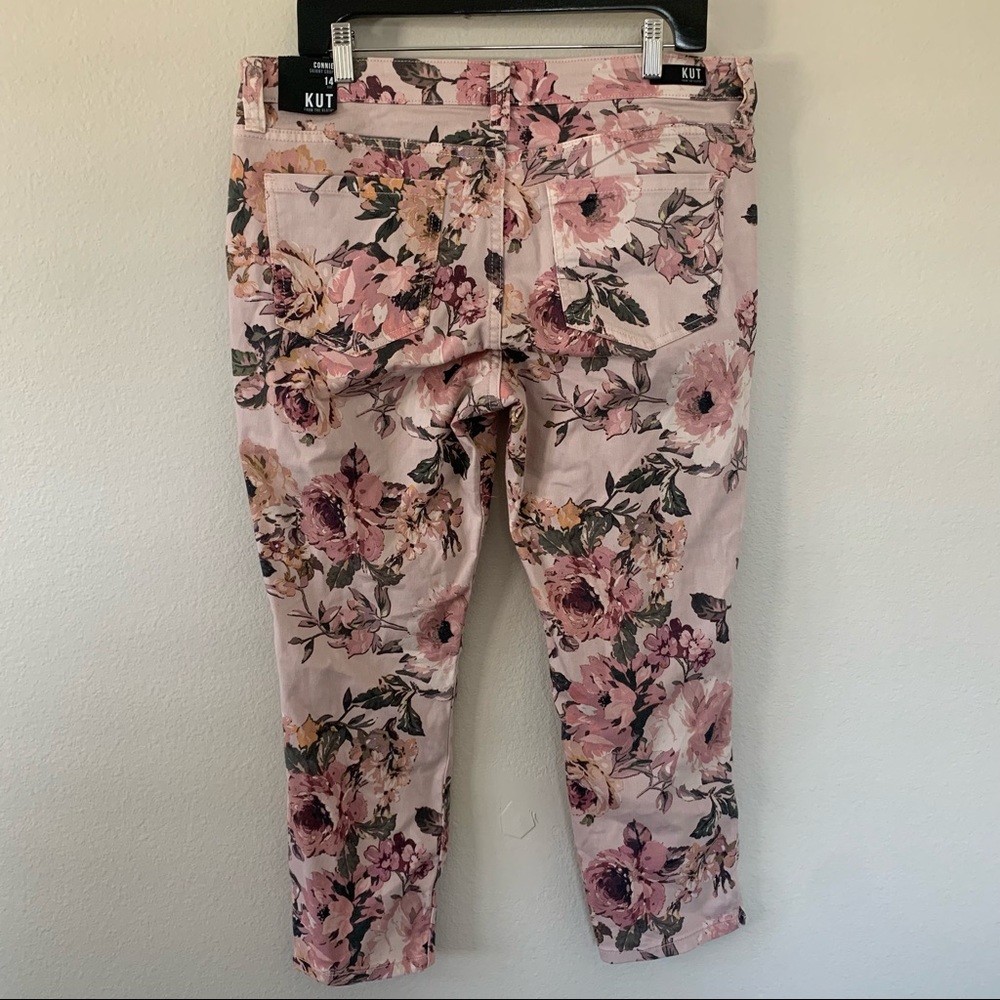 Kut from the Kloth Connie Pink Floral Crop Skinny Jeans - Picture 6 of 12